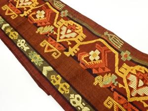 じゅらく製　抽象花唐草に鳥模様織出し名古屋帯